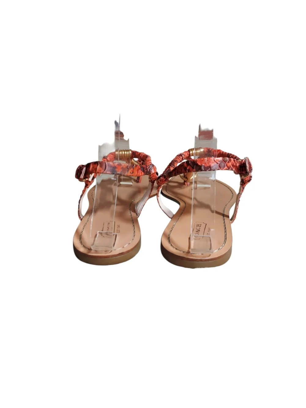 Coach Opal Snake T Strap Sandals Coral Leather Thong Flat Boho Resort